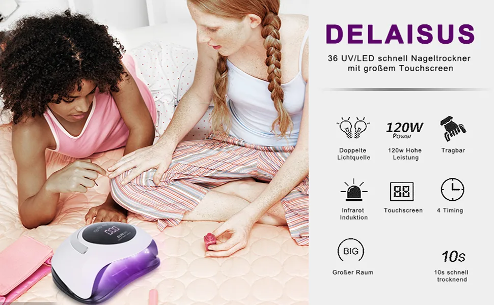 Nail dryer professional UV LED lamp for nails nail lamp with 4 timer sleeping function auto sensor touchscreen removable magnetic foot hardening tool for finger/toenail gel Shellac polygel - delaisus