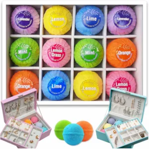 Bathing bombs gift set with wooden jewelry box |Gift box for women |Natural essential oils |dermatologically tested |Gift idea - Schachtel