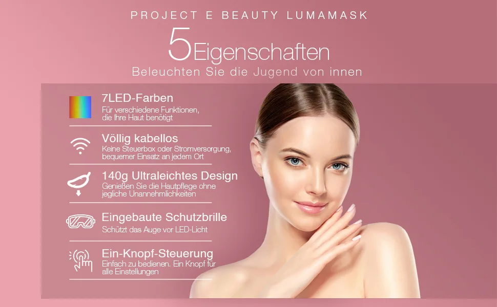 Project E Beauty Lumamask |LED mask Photon light therapy folding acne stain removal skin rejuvenation ultra-light design wireless no control box required - product information 5