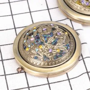 Beaupretty vintage pocket mirror double-sided make-up mirror round compact mirror folding pocket mirror with closure (random style) - product information 3