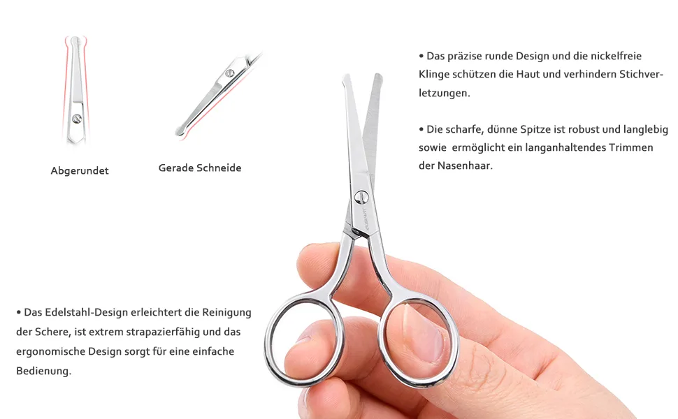 Jarvistar nose hair scissors ear screens with stainless steel rounded lace sharp bent round lace scissors for safety beard shears 9.5 cm gold - product information 2