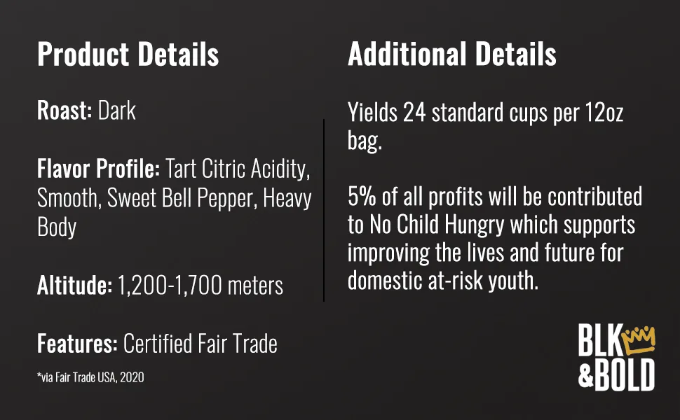 BLK & Bold Specialty Coffee Whole Bean Dark BLK & Bold 12 oz (340 g) - details