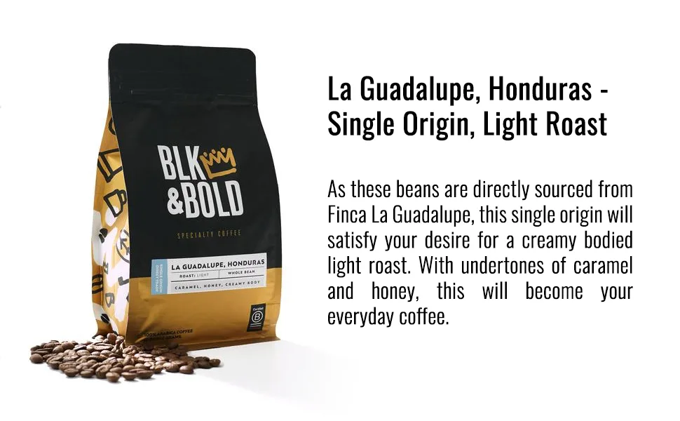 BLK & Bold Specialty Coffee Whole Bean Light LA Guadalupe Honduras 12 oz (340 g) - beans