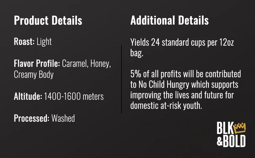 BLK & Bold Specialty Coffee Whole Bean Light LA Guadalupe Honduras 12 oz (340 g) - details