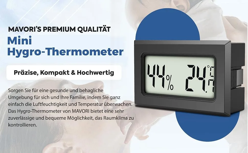 MAPRARI 5 x mini thermometer & hygrometer inside Digital - 2in1 room thermometer & air humidity knife inside - thermometer for interior and hydrometer - improved measurement technology August 2022 5 pieces black - mini hygrometer