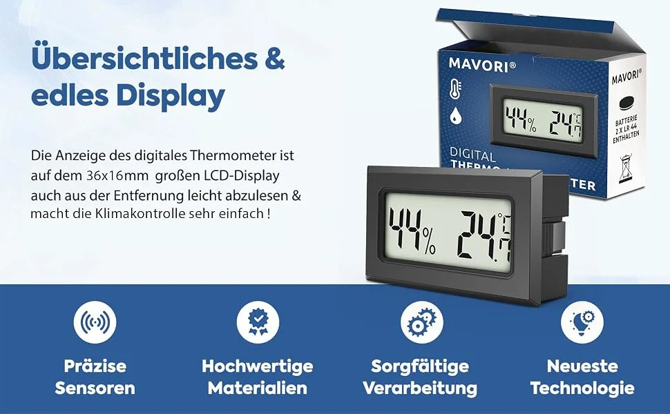 MAPRARI 5 x mini thermometer & hygrometer inside Digital - 2in1 room thermometer & air humidity knife inside - thermometer for interior and hydrometer - improved measurement technology August 2022 5 pieces black - Raumthermometer