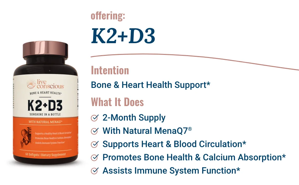 Live Conscious K2+D3 Bone & Heart Health 60 Softgels - -LC_k2d3_