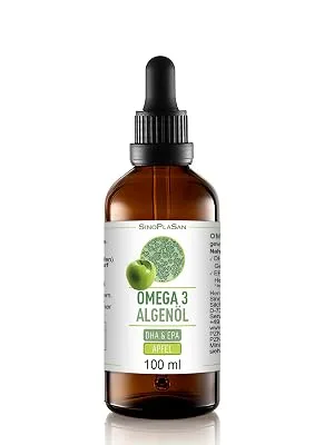 Premium Omega 3 algae oil | high dosage | Natural DHA & EPA for heart brain & eyesight | vegan | 100ml | 40 day supply | (apple) - algenöl apfel