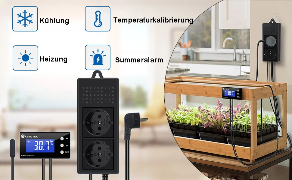 KetoTek Digital thermostat socket 230V with waterproof sensor KT4000 temperature controller socket socket thermostat for aquarium greenhouse heating and cooling kt4000 black - KETOTEK Digitaler Thermostat Temperaturregler Steckdose 230V Fühler 220V Relais Heizung Kühlung