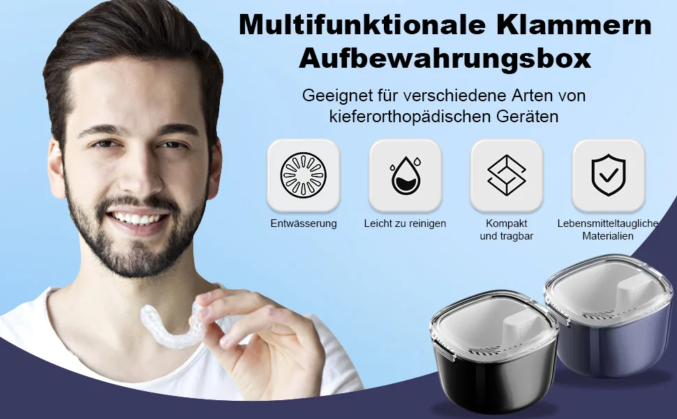 GMedHC braces with sieve portable prosthesis dinner cover invisible dental storage box double -layer hollow drain prosthesis box for bracket cleaning box blue A - GmeDhc Zahnspangendose mit Sieb
