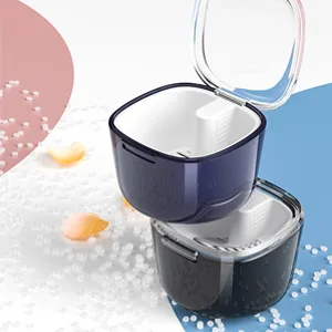 GMedHC braces with sieve portable prosthesis dinner cover invisible dental storage box double -layer hollow drain prosthesis box for bracket cleaning box blue A - GmeDhc Zahnspangendose mit Sieb