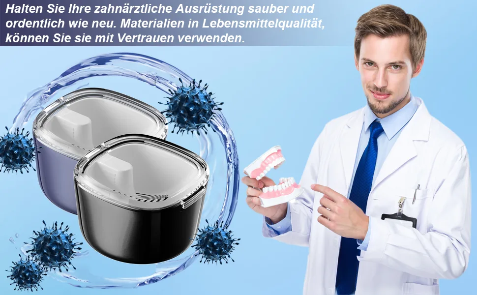 GMedHC braces with sieve portable prosthesis dinner cover invisible dental storage box double -layer hollow drain prosthesis box for bracket cleaning box blue A - GmeDhc Zahnspangendose mit Sieb