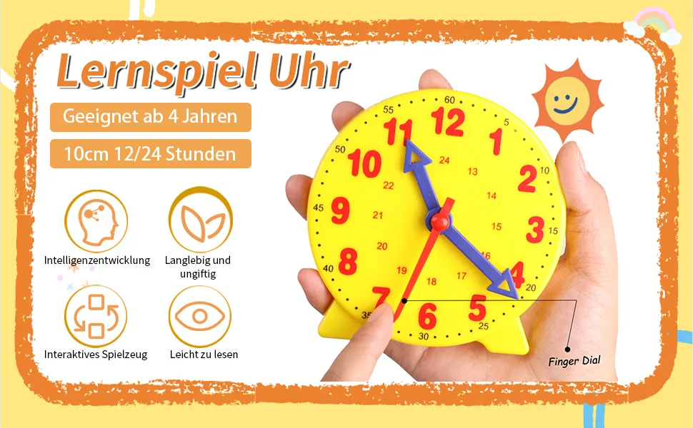 Camelize learning watch learning game clock time teaching and demonstration watch model learning resources for children in early education 4 inches 12/24 hours from 4 years of yellow - ????-2