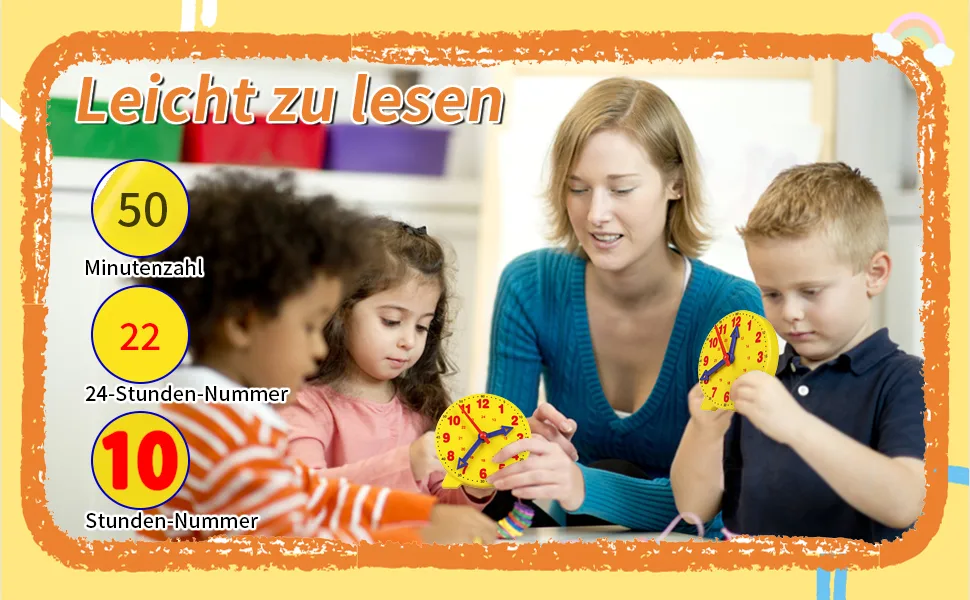 Camelize learning watch learning game clock time teaching and demonstration watch model learning resources for children in early education 4 inches 12/24 hours from 4 years of yellow - ????-4