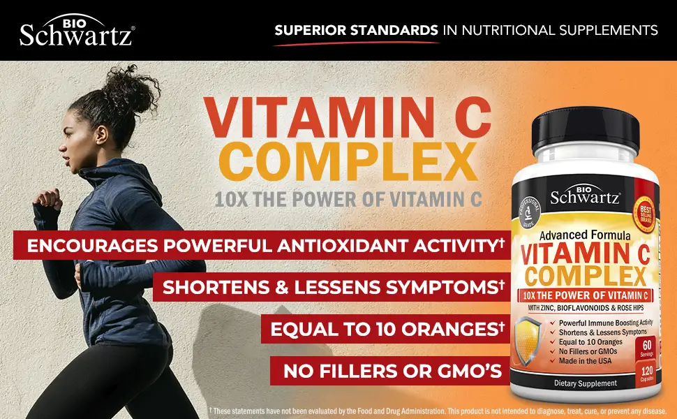 BioSchwartz Vitamin C Complex with Zinc Bioflavonoids & Rose Hips 120 Capsules - BIOSCHWARTZ VITAMIN C COMPLEX IMMUNE SUPPORT