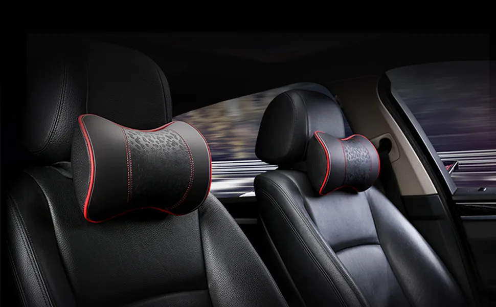 Carodi car leather neck pillow neck support pillow 100% memory foam cervical support comfortable trip car seats and home office soft pillow red a set (2 pieces) - product information 2