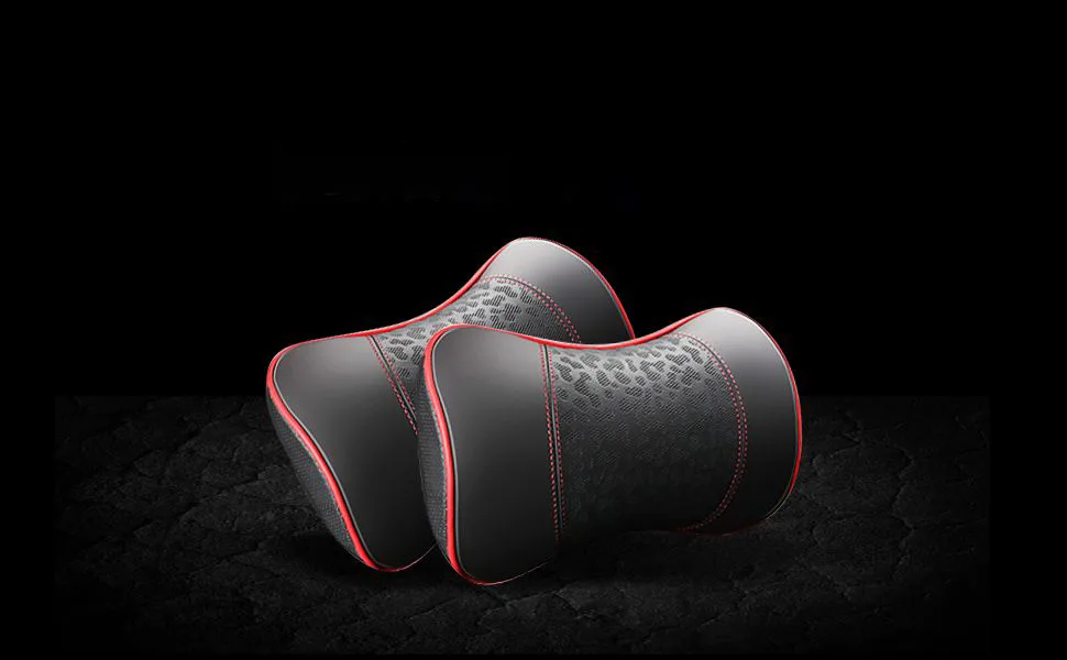Carodi car leather neck pillow neck support pillow 100% memory foam cervical support comfortable trip car seats and home office soft pillow red a set (2 pieces) - product information 3