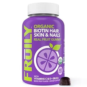 Fruily Organic Biotin Hair Skin & Nails with Vitamins C & E Silica Mixed Fruit 60 Gummies - product information 2