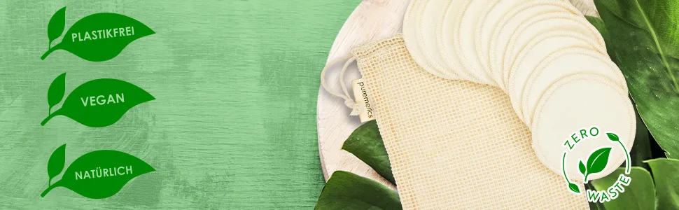 puremetics cosmetic pads (10 pieces) including laundry bag | Reusable zero waste cotton pads | 100% plastic-free - abschminkpads, wiederverwendbare pads, wattepads, plastikfrei, zero waste, hanf, Baumwolle