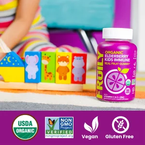 Fruily Organic Elderberry Kids Immune with Vitamins C & D Zinc Mixed Fruit 50 Gummies - product information 7