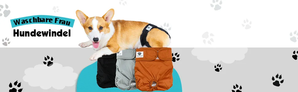 Hisprout Female Dog Diaper Reusable Washable Durable Dog Diapers Pants Gray Footprints MM Gray Footprints - Hundewindeln