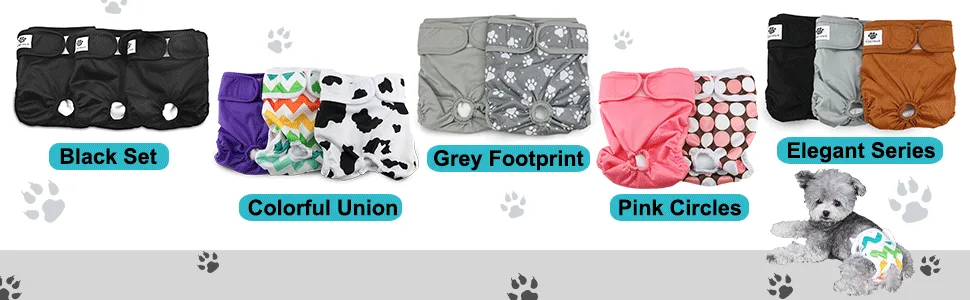 Hisprout Female Dog Diaper Reusable Washable Durable Dog Diapers Pants Gray Footprints LL Gray Footprints - style