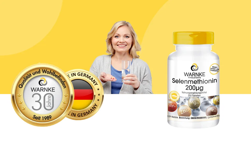Selenium tablets - 200mcg - selenomethionine - vegan - 250 tablets | Warnke Vitalstoffe - German pharmacy quality - Über 200 Produkte