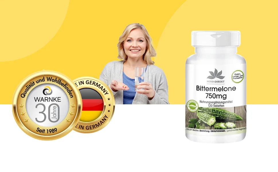 Bitter melon 750mg - high dose - vegan - 120 tablets - with chromium | HERBADIREKT by Warnke Vitalstoffe - German pharmacy quality - Über 200 Produkte