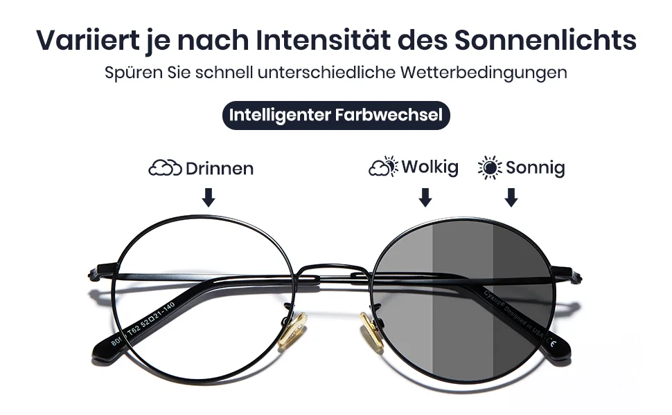 Cyxus Photochromatic glasses Blue light filter glasses men women round glasses frame UV 400 for free inside (black) 01-31Schwarz - Photochromatisch Brille