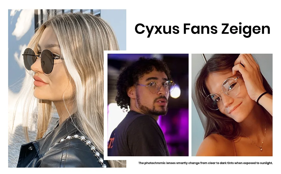 Cyxus Photochromatic glasses Blue light filter glasses men women round glasses frame UV 400 for free inside (black) 01-31Schwarz - Photochromatisch Brille