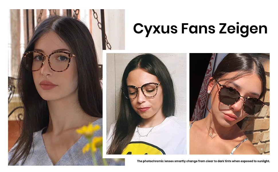 Cyxus Photochromatic glasses Blue light filter glasses men women cat eye glasses frame UV 400 for free inside (Leopard) 01-33leopard - Photochromatisch Brille