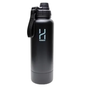 Drinking bottle stainless steel 1l/32Oz isolated water bottle with storage box space for headphones money and nutritional supplements (white) - black bottle