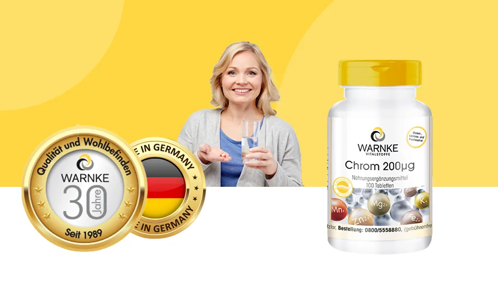 Chrome 200 g - 100 tablets Chrompicolinat for 200 days - Dietary supplements - high -dose - vegan |Warnke vital substances - German pharmacy quality - Über 200 Produkte