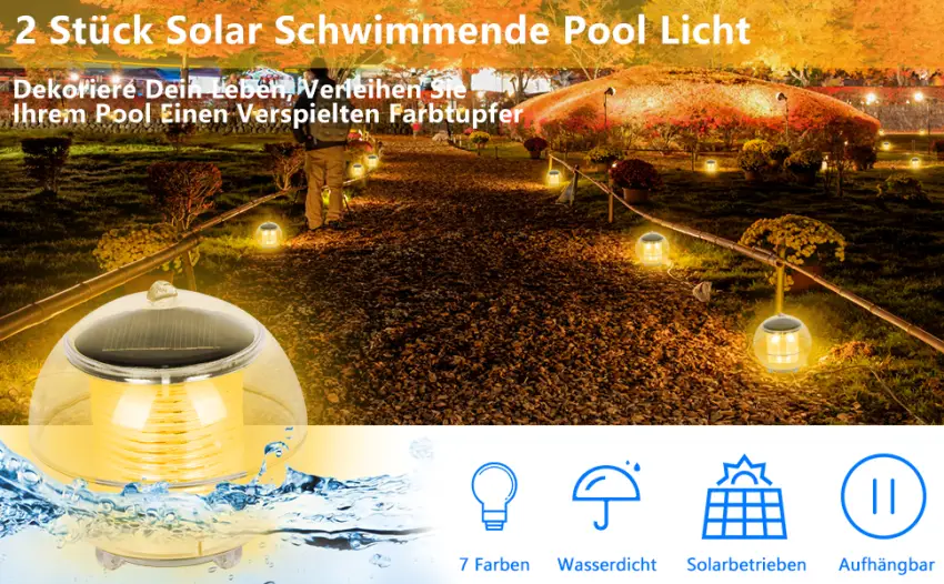 Herefun 2 pieces Solar floating pool light pool lighting water floating lamps solar floating ball water light pond lighting color wedge for garden tree pond swimming pool - Solar Schwimmende Pool Licht