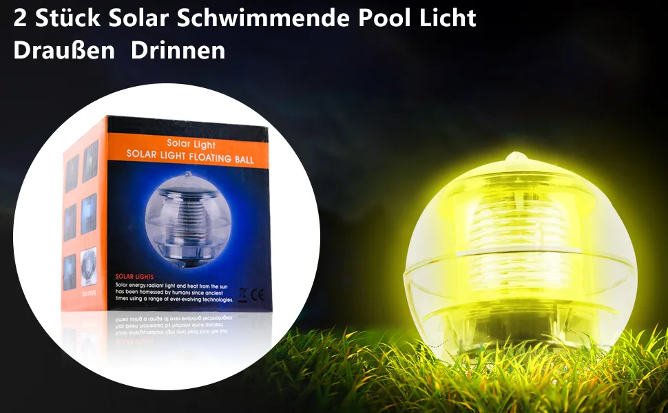 Herefun 2 pieces Solar floating pool light pool lighting water floating lamps solar floating ball water light pond lighting color wedge for garden tree pond swimming pool - Solar Schwimmende Pool Licht