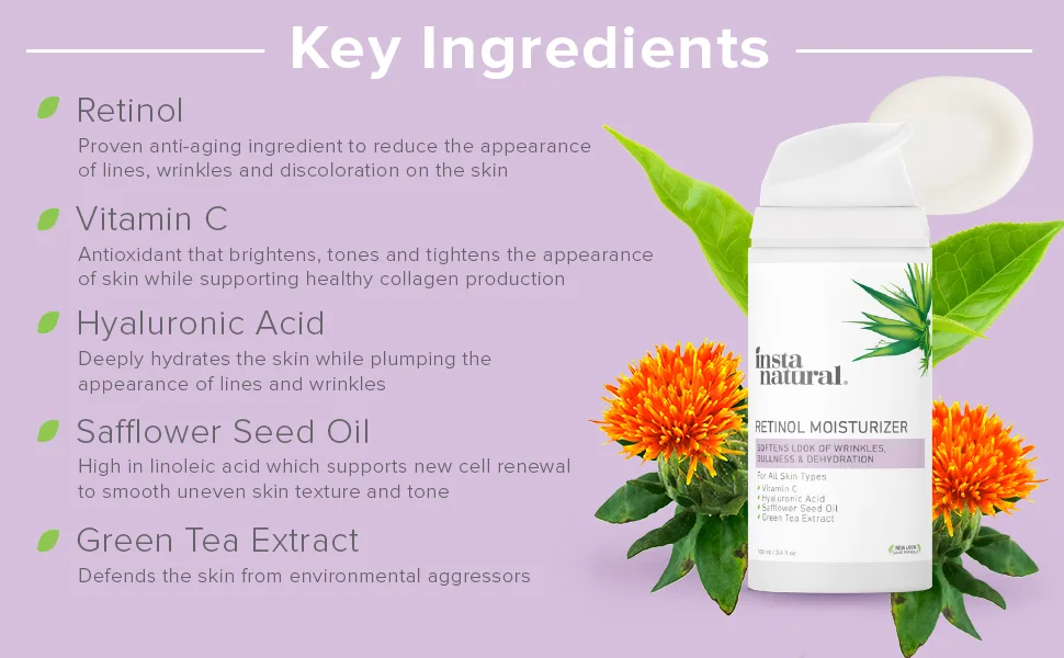 InstaNatural Retinol Moisturizer 3.4 fl oz (100 ml) - Key Ingredients - RM