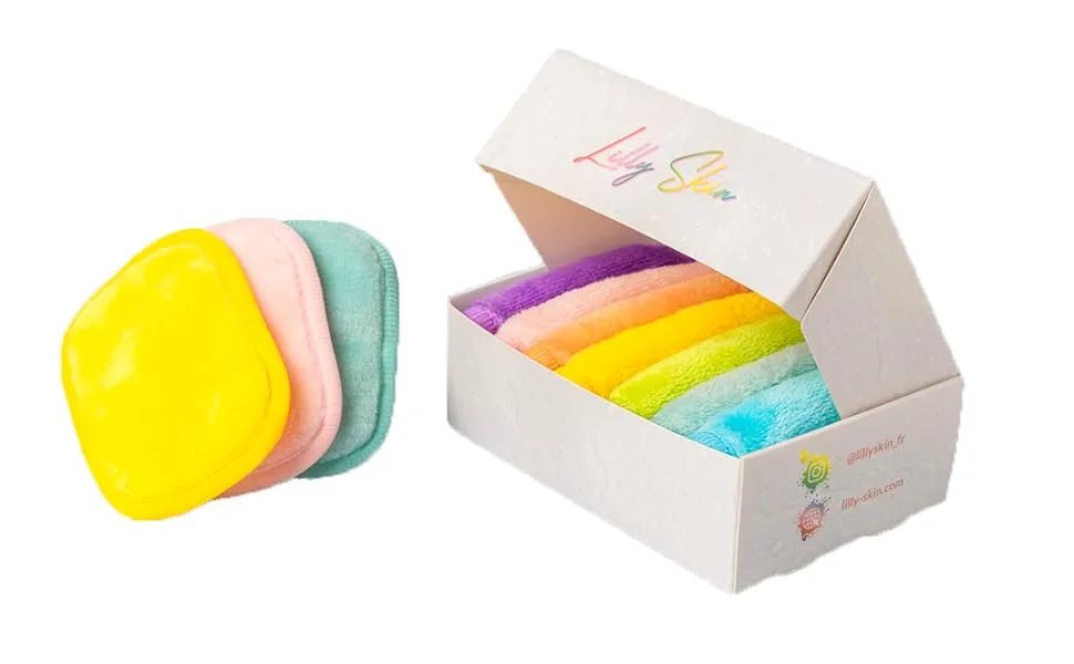 Washable and reusable make-up remote pads from Lilly Skin-rectangular microfiber cleaning and peeling towels for the facial skin-box with 7 pads-noble peach - Lilly Skin