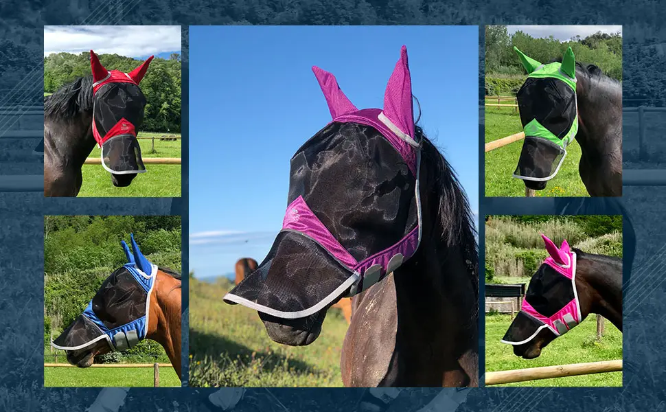 Harrison Howard Caremaster Pro Luminous Horse Fly Mask Large Eye Space Long Nose with Ears UV Protection for Horse Pony (Small) emerald green - product information 5
