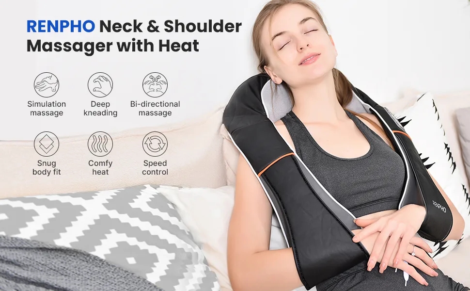 Renpho neck massage device with warmth shoulder massager electric shiatsu massage device for neck and back 3D rotation Massage adjustable speeds - product information 2