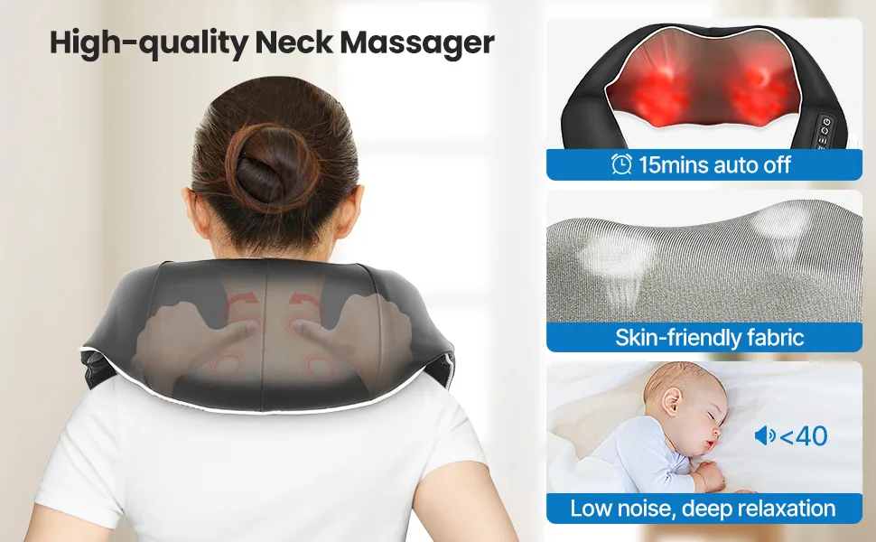 Renpho neck massage device with warmth shoulder massager electric shiatsu massage device for neck and back 3D rotation Massage adjustable speeds - product information 3