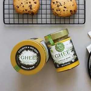 4th & Heart Ghee Clarified Butter Grass-Fed Vanilla Bean 16 oz (454 g) - fourth and heart 4th grass fed pasture raised ghee butter clarified lactose free vanilla bean coffee
