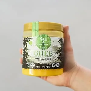 4th & Heart Ghee Clarified Butter Grass-Fed Vanilla Bean 16 oz (454 g) - fourth and heart 4th grass fed pasture raised ghee butter clarified lactose free vanilla bean coffee