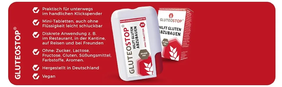 GluteoStop - helps break down gluten - gluten sensitivity - low-gluten diet - enzyme (30 mini tablets) - GluteoStop