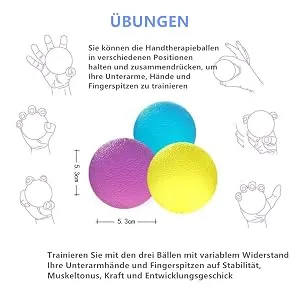 Voarge Hand therapy balls 3-Set finger wrist arthrosis training hand exercise balls hand therapy exercise balls silicone finger strengthening relieves stress (multi-colors) - product information 3