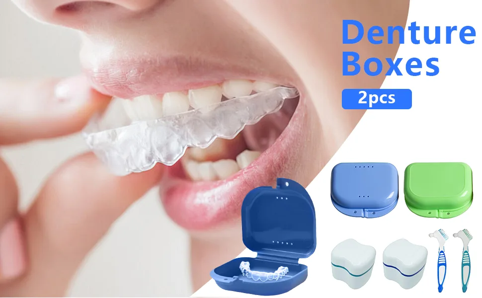 Xtudou prosthetic box set (2 dentist dental dinner 2 dental prostheses container 2 prosthesis cleaning brushes with double heads) for false teeth and braces storage cleaning - Prothesendose Set