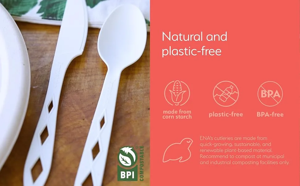 Earth's Natural Alternative Compostable Knives 100 Pack - ena, fork, spoon, knife, cutlery, disposable,