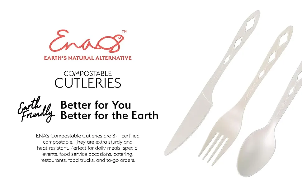 Earth's Natural Alternative Compostable Knives 100 Pack - pla, cutlery, fork, spoon, knife, disposable,