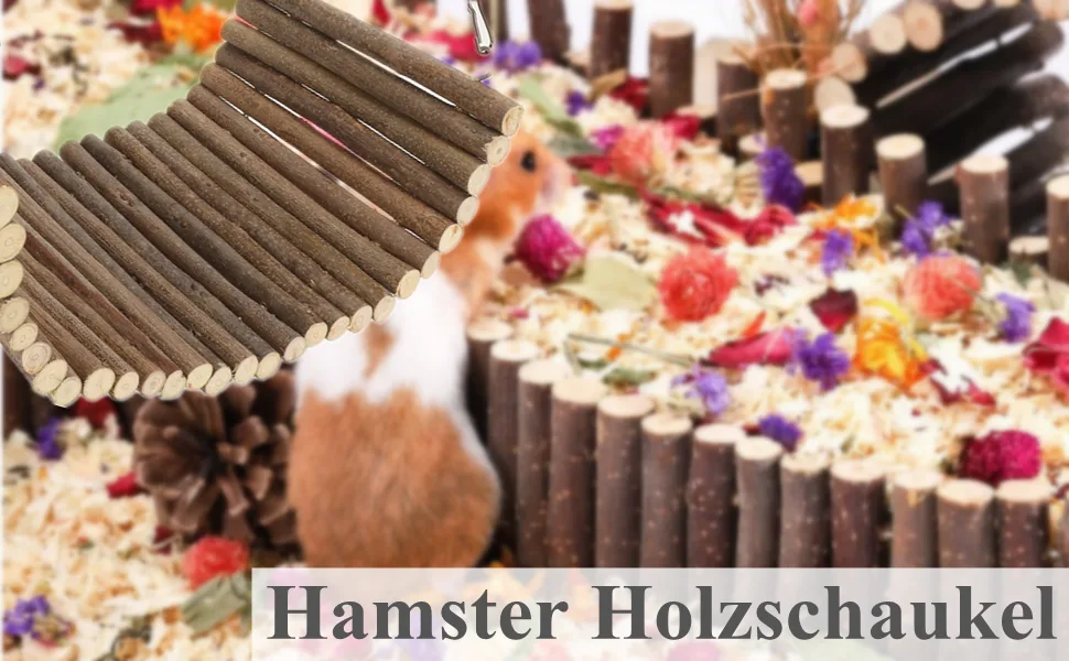 Rabbit wood swing playing multifunctional wooden hamster swing hammock natural cute resting platform large space for racing mice sparrows for hamsters (15 * 30 cm) 15 * 30 cm - Hamster Holzschaukel