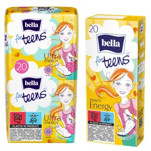 bella for Teens first period box with panty liners (3x20 pieces) and Ultra sanitary pads (3x10 pieces) - binden energy