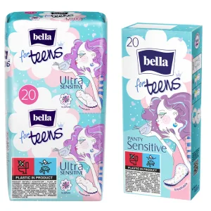 bella for Teens first period box with panty liners (3x20 pieces) and Ultra sanitary pads (3x10 pieces) - Binden sensitiv